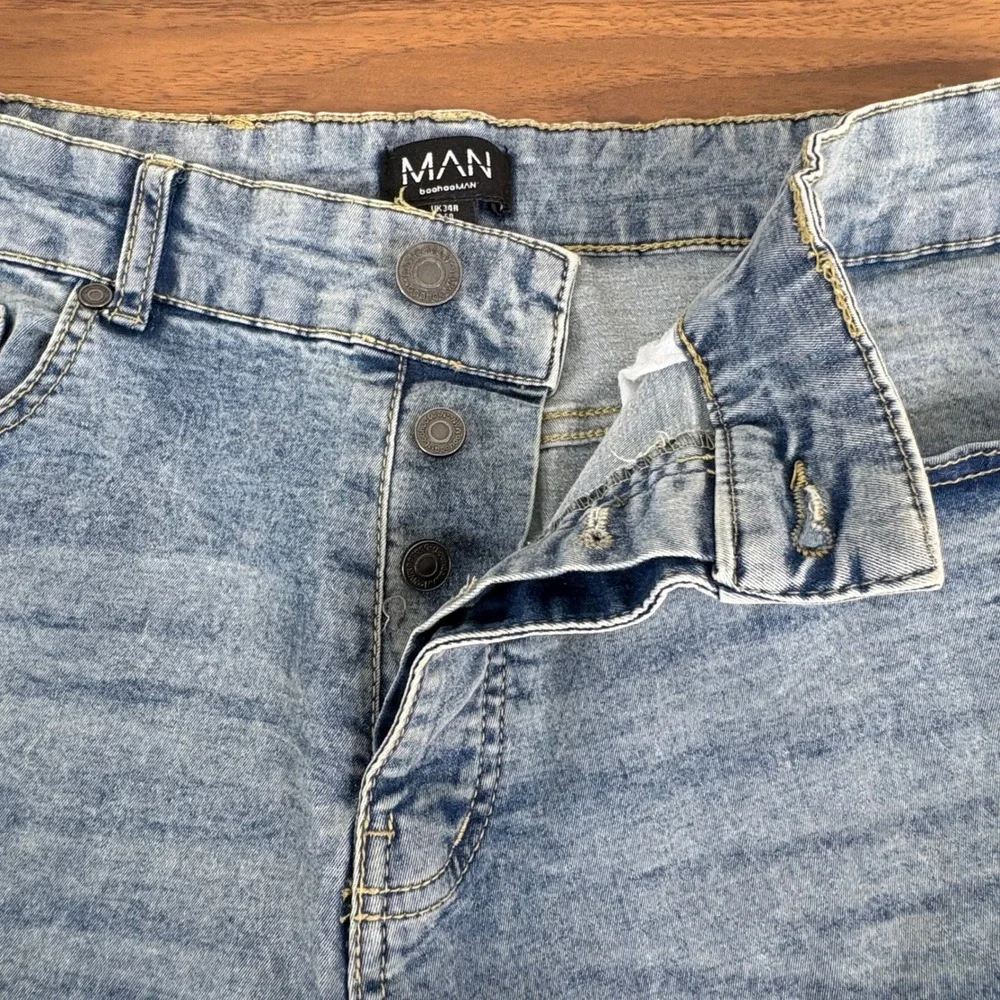 BoohooMAN Mens Light Wash Acid Wash Slim Fit Denim Jeans Size 32x30‎